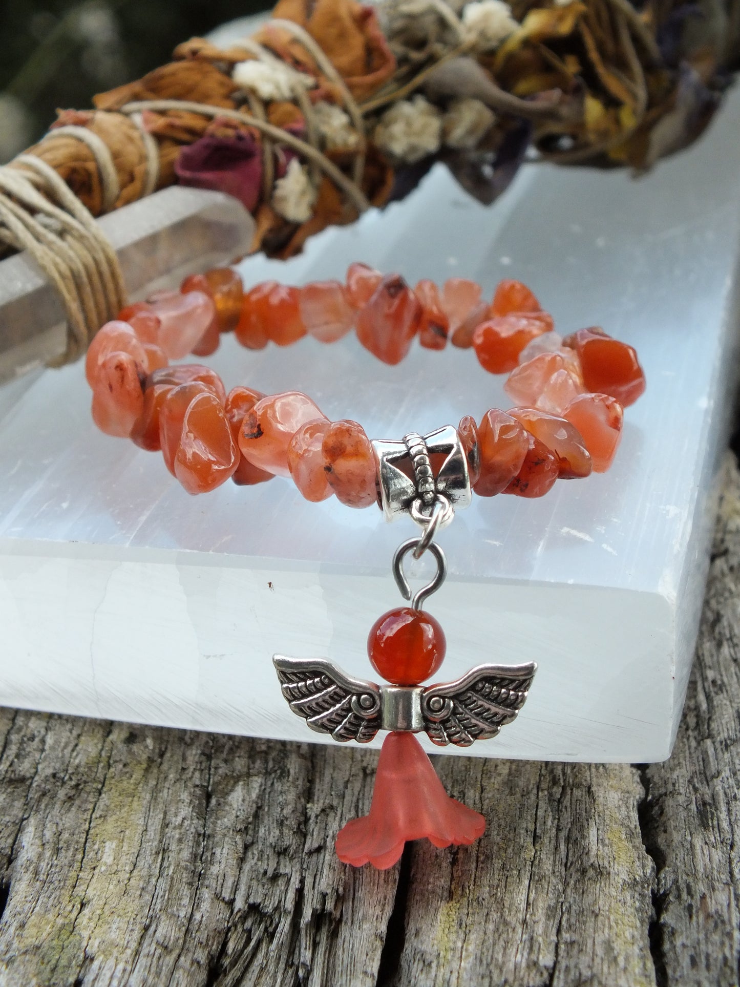 Angel Crystal Chip Bracelet - Carnelian