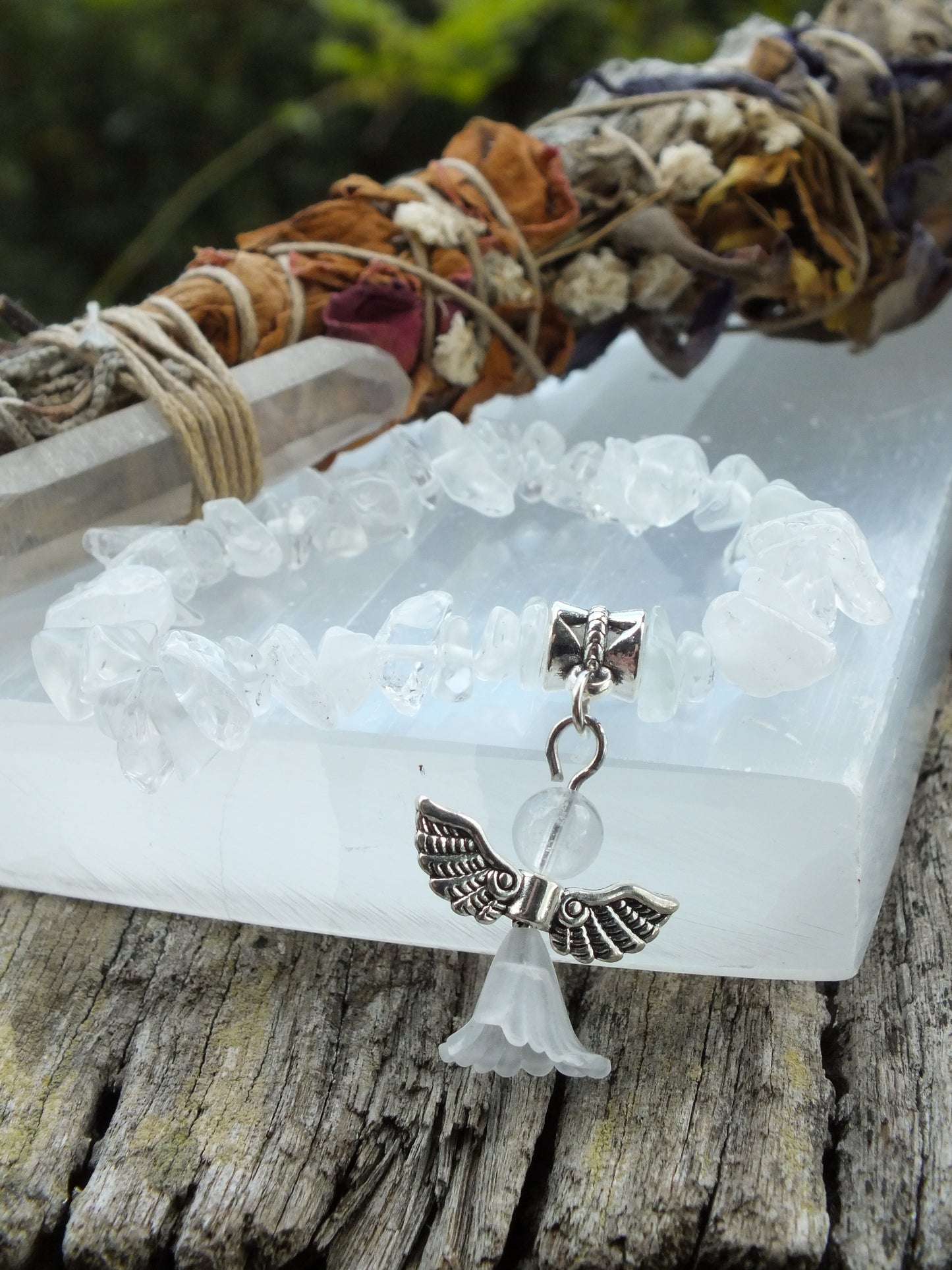 Angel Crystal Chip Bracelet - Clear Quartz