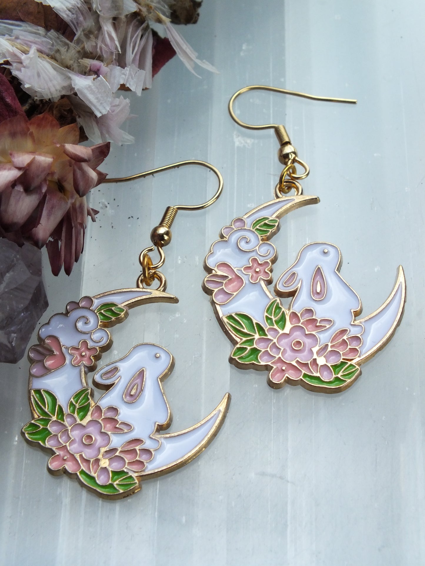 Enamel Easter Earrings - Rabbit On The Moon