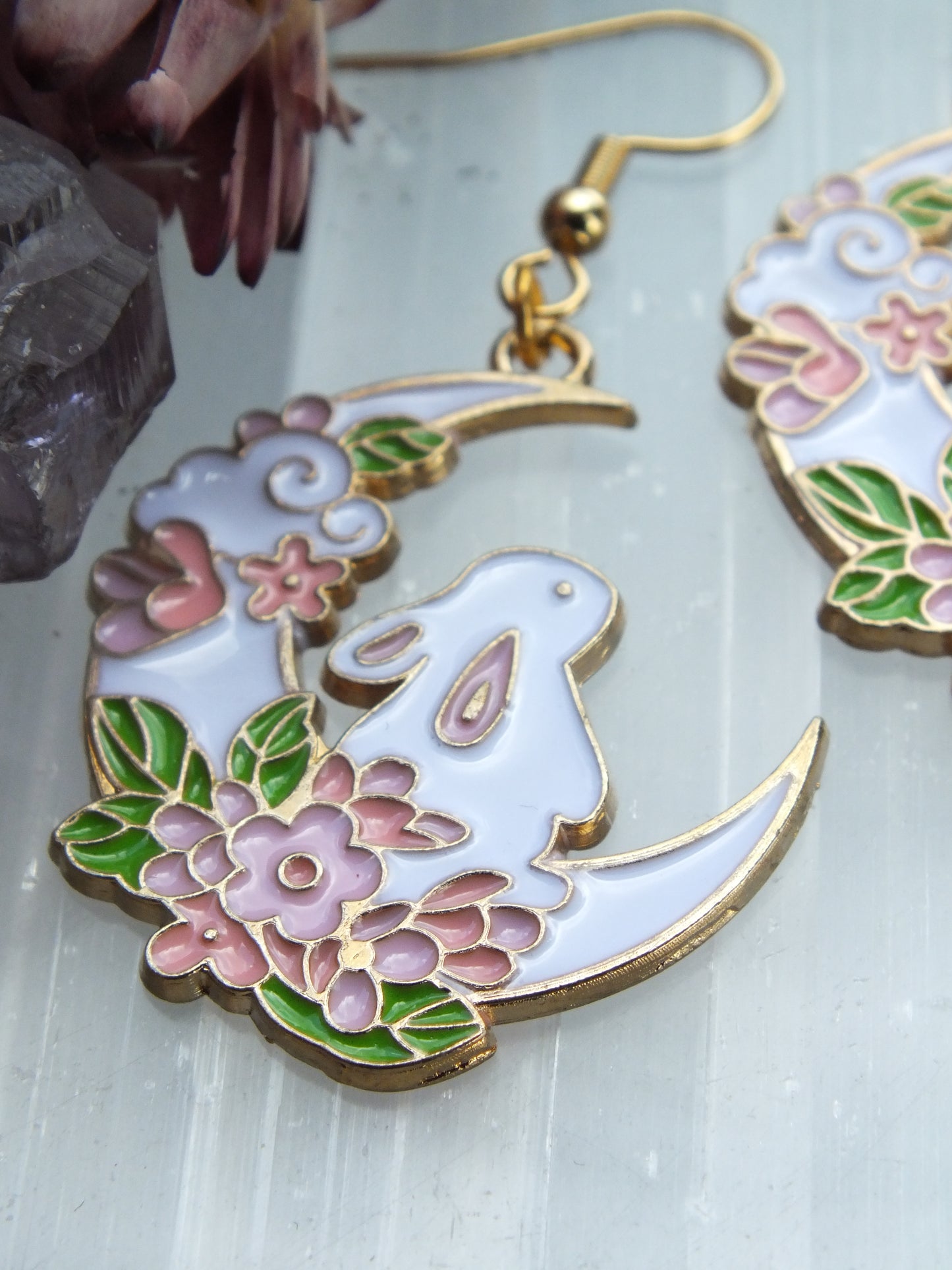 Enamel Easter Earrings - Rabbit On The Moon
