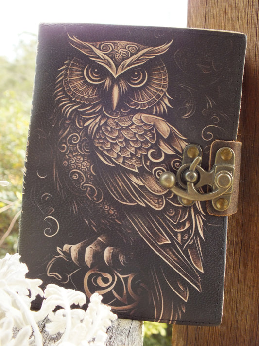 Owl Design Printed Leather Journal