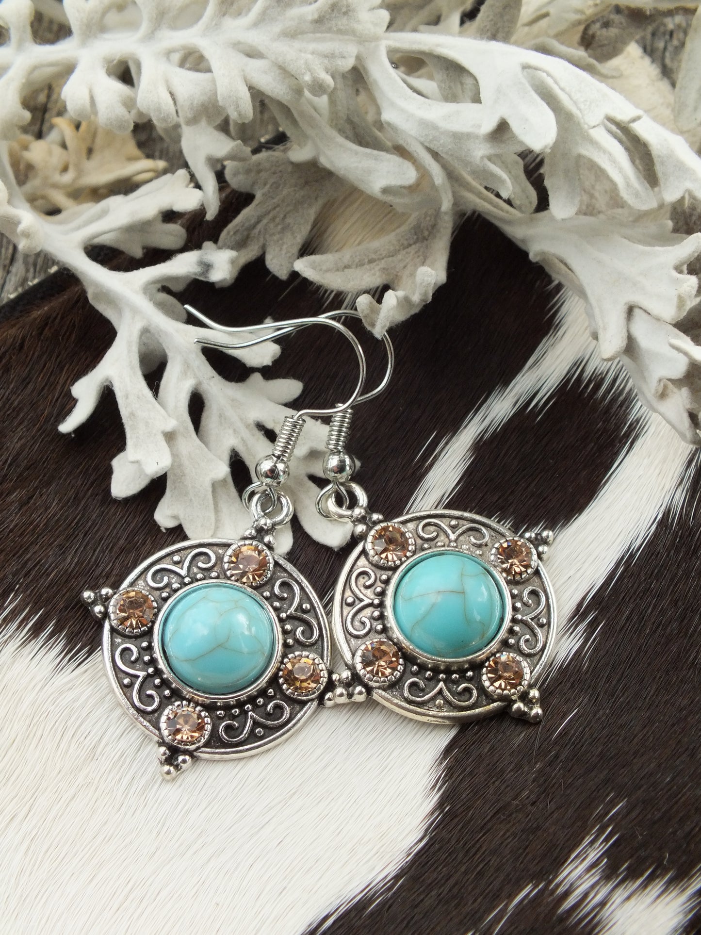 Synthetic Turquoise & Silver Metal Earrings