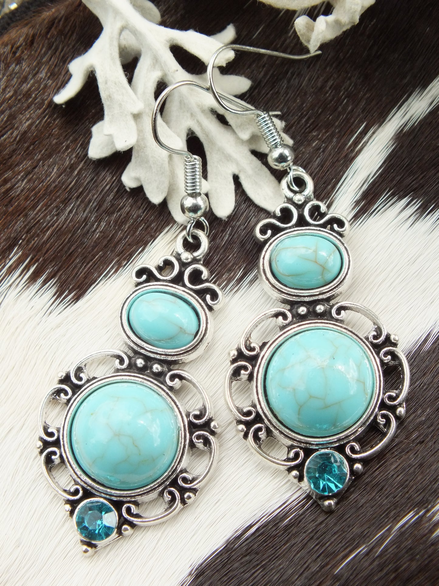 Synthetic Turquoise & Silver Metal Earrings