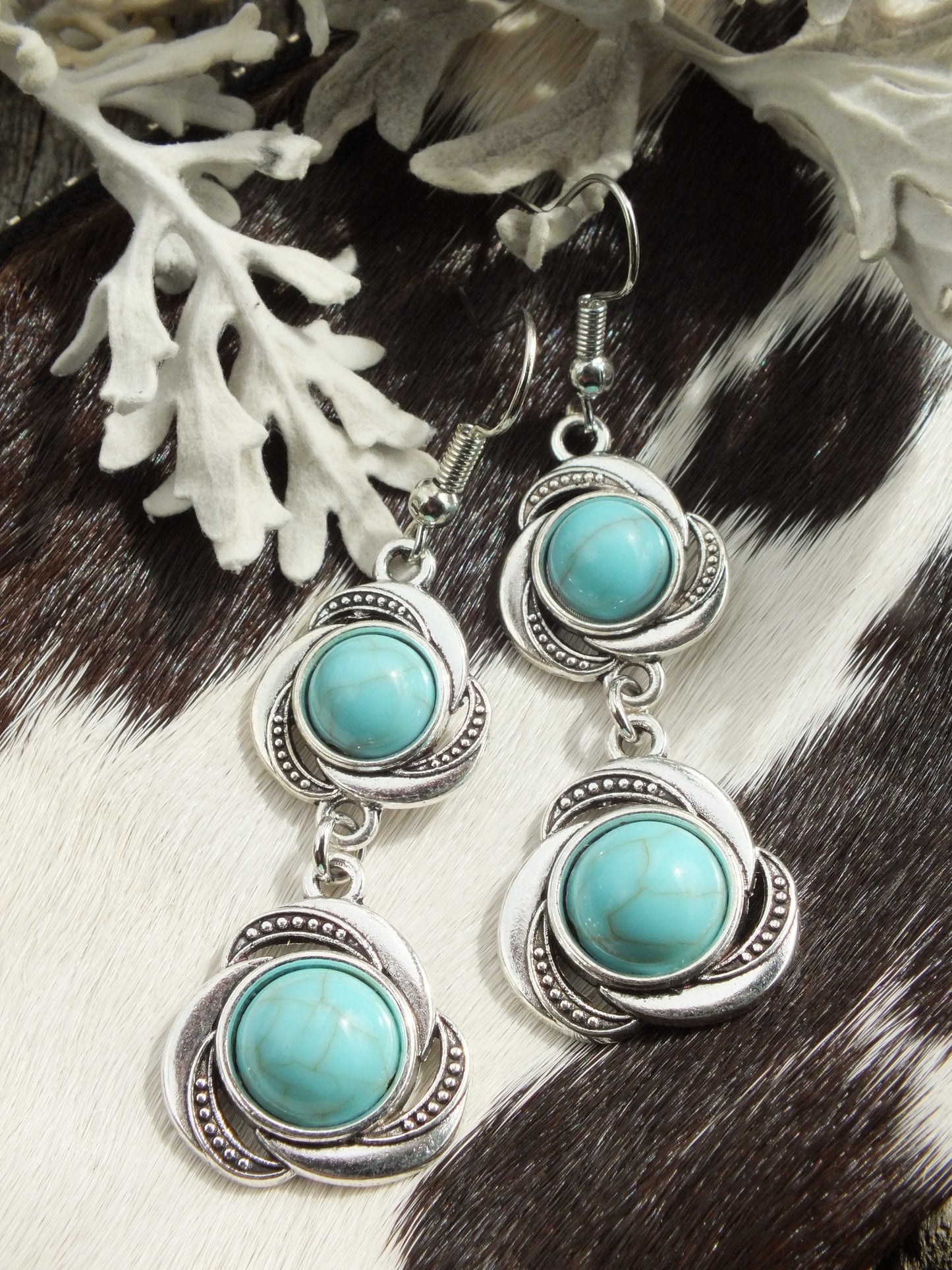 Synthetic Turquoise & Silver Metal Earrings