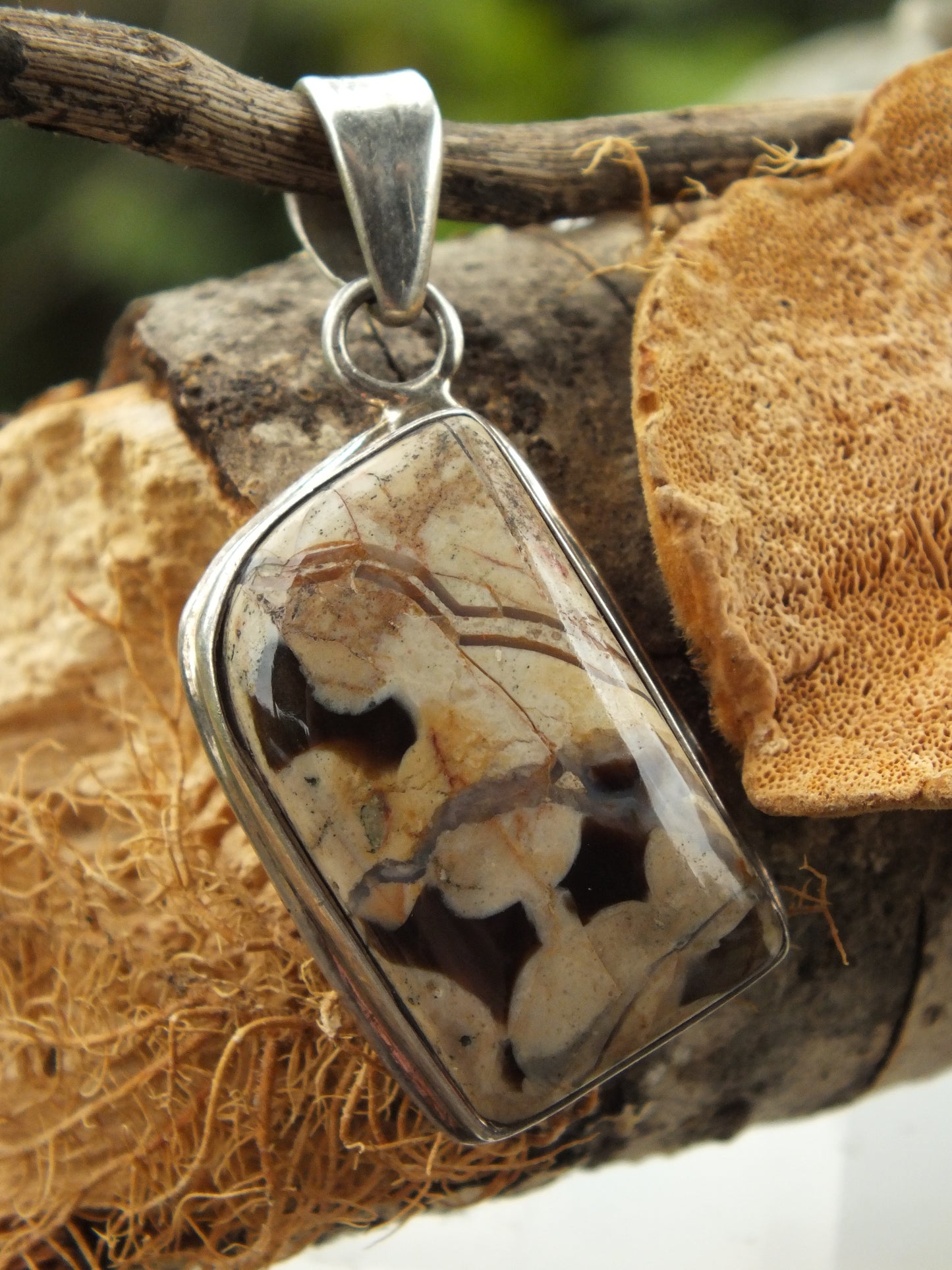 Sterling Silver Peanut Wood Pendant