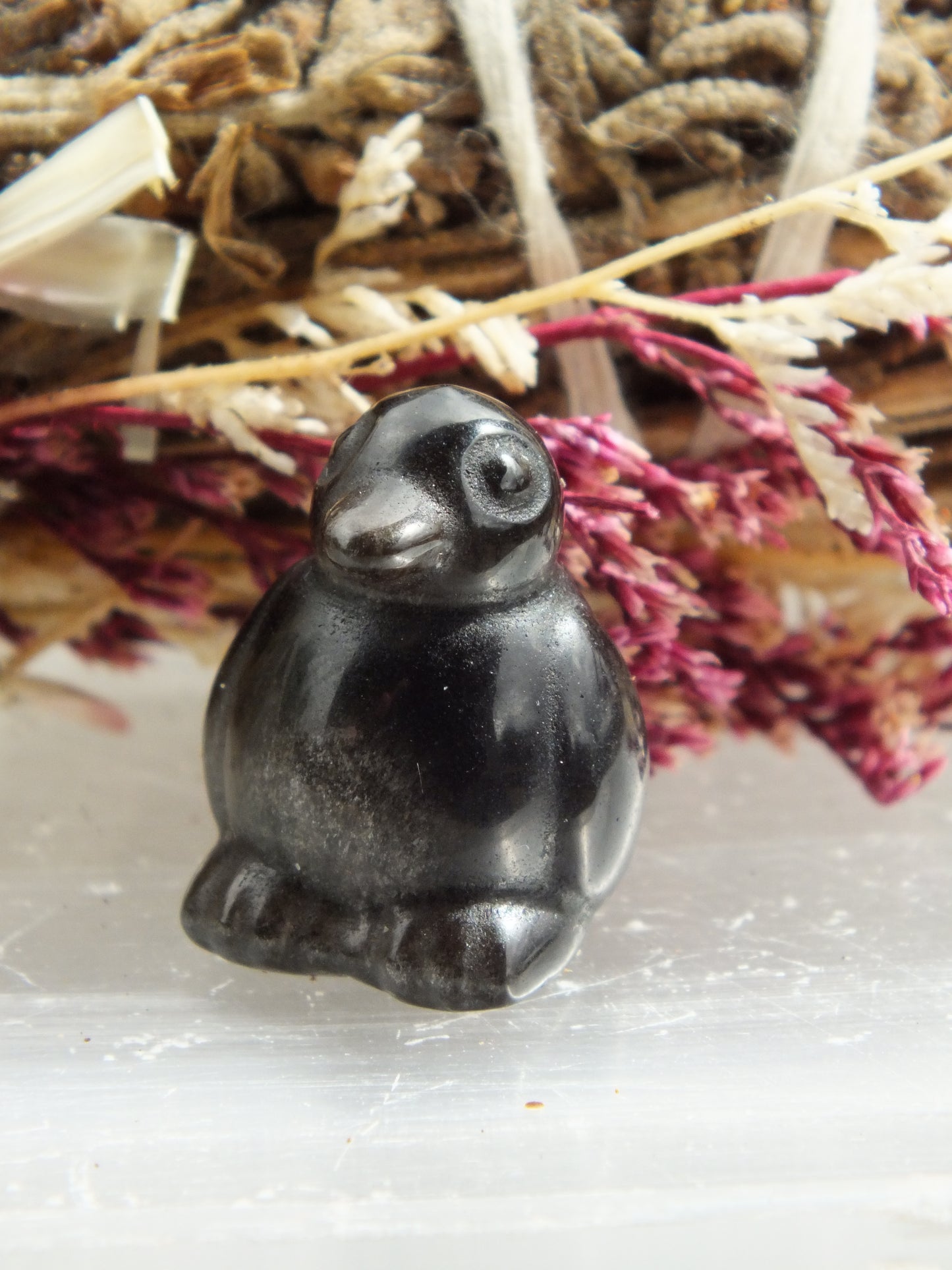 Silver Sheen Obsidian Miniature Penguin