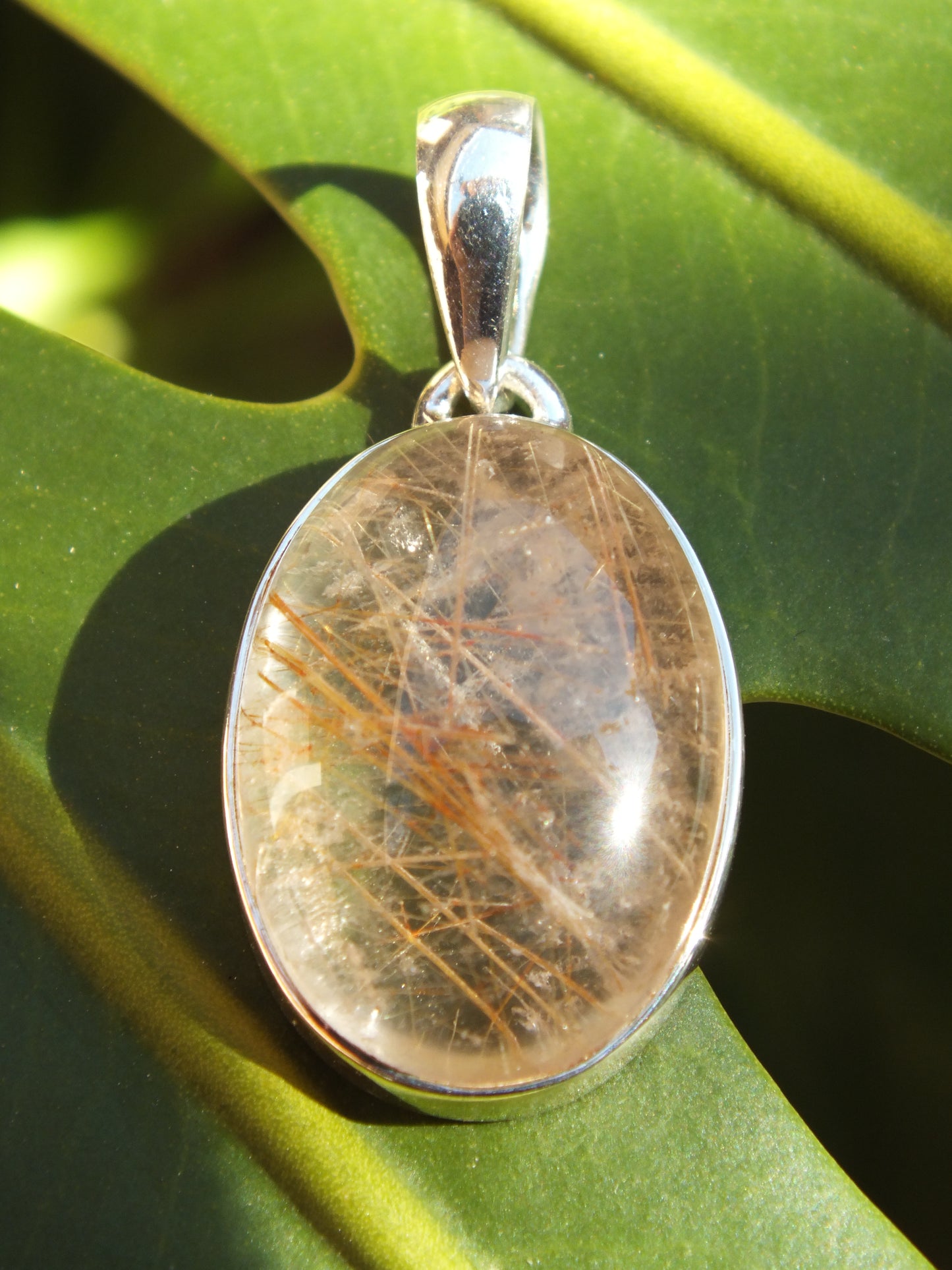 Sterling Silver Gold Rutilated Quartz Pendant