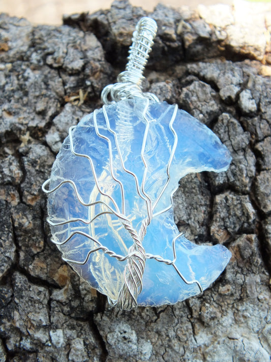 Wire Wrapped Opalite Moon Tree Of Life Pendant