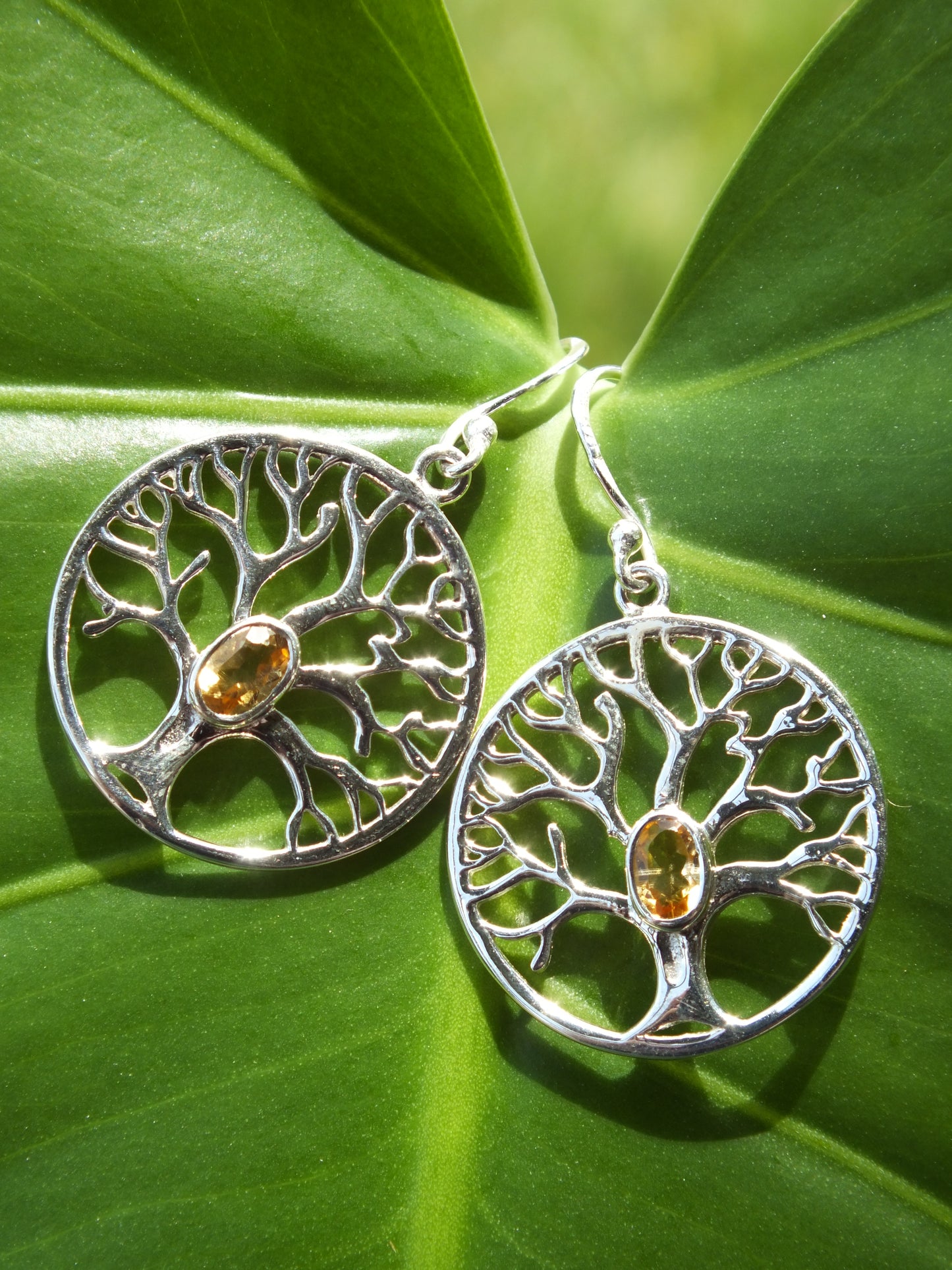 Sterling Silver Citrine Tree Of Life Earrings