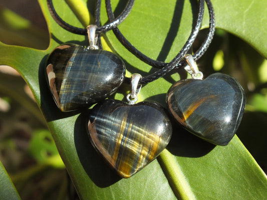 Blue Tiger's Eye Heart with Sterling Silver Bale Necklace