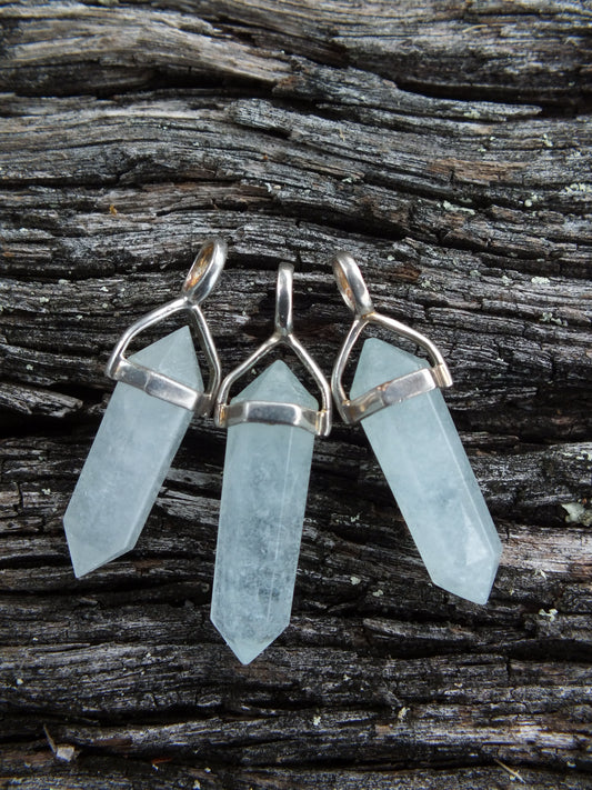 Sterling Silver Aquamarine Crystal Point Pendant