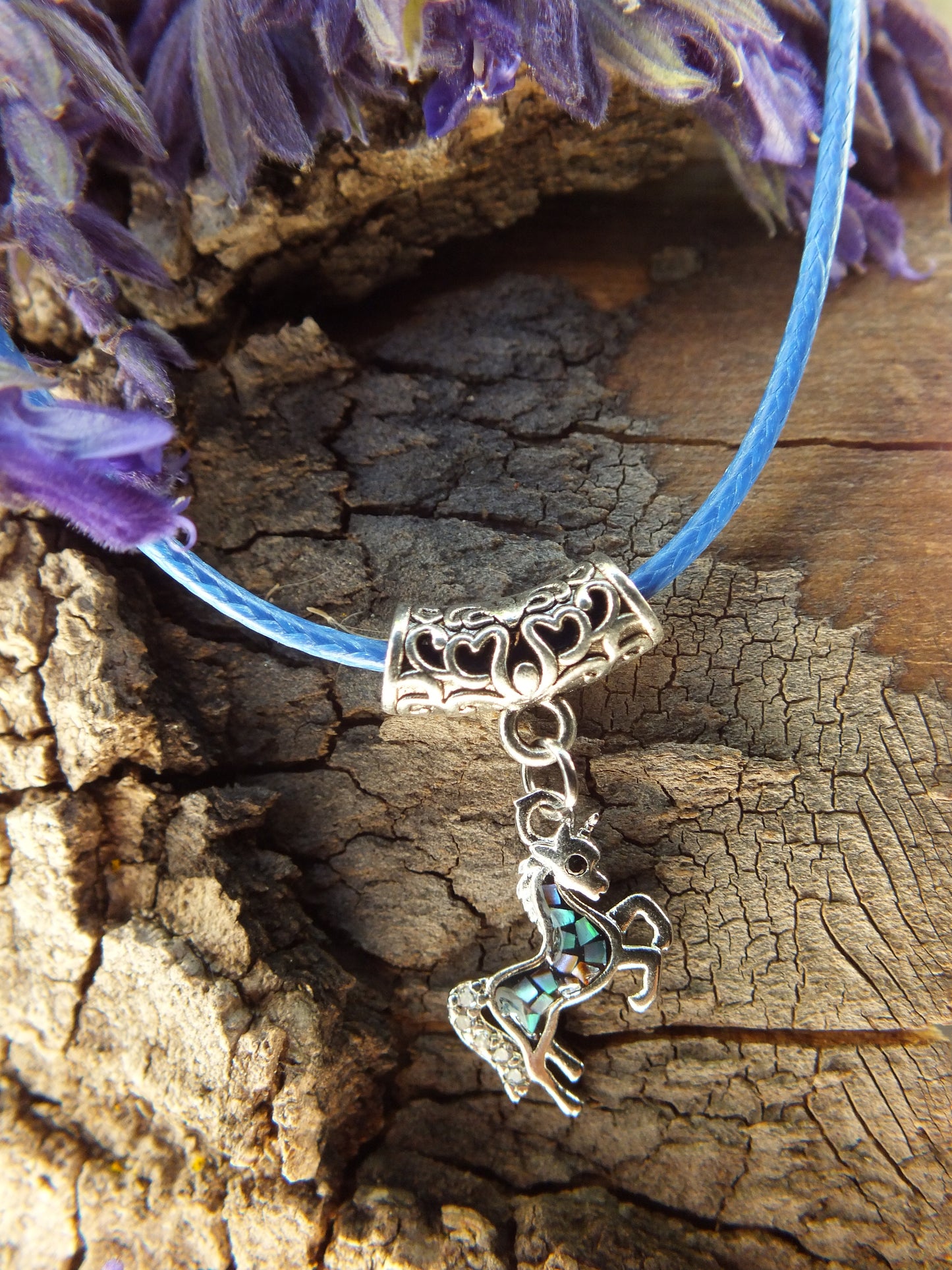 Silver Unicorn Necklace with Shell Inlay