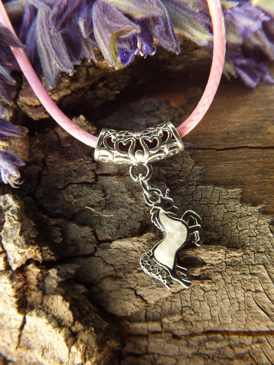 Gold Unicorn Necklace with Shell Inlay