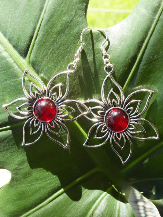 Red Glaze Flower Earrings
