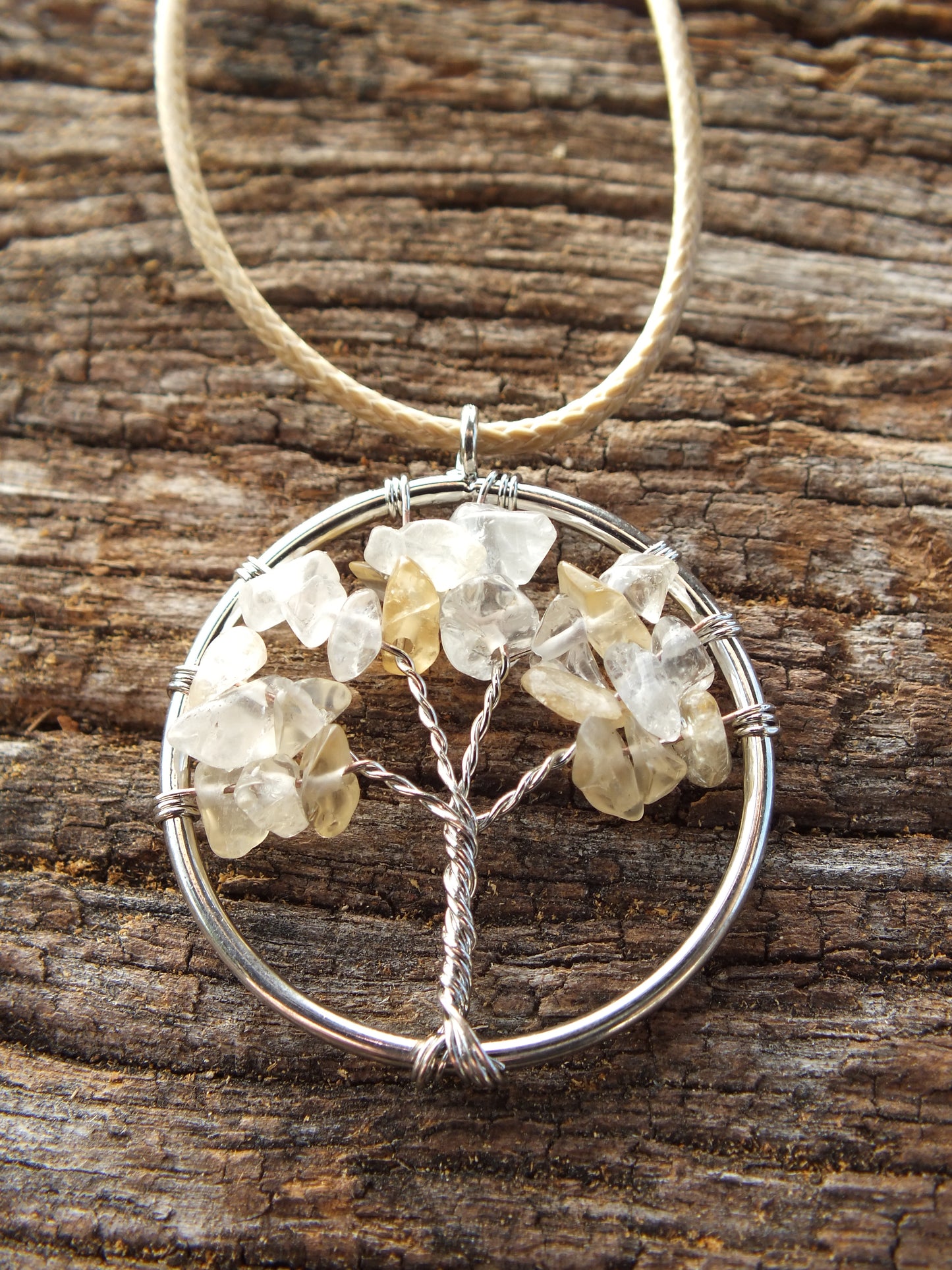 Citrine Chip Wire Tied Tree Of Life Necklace