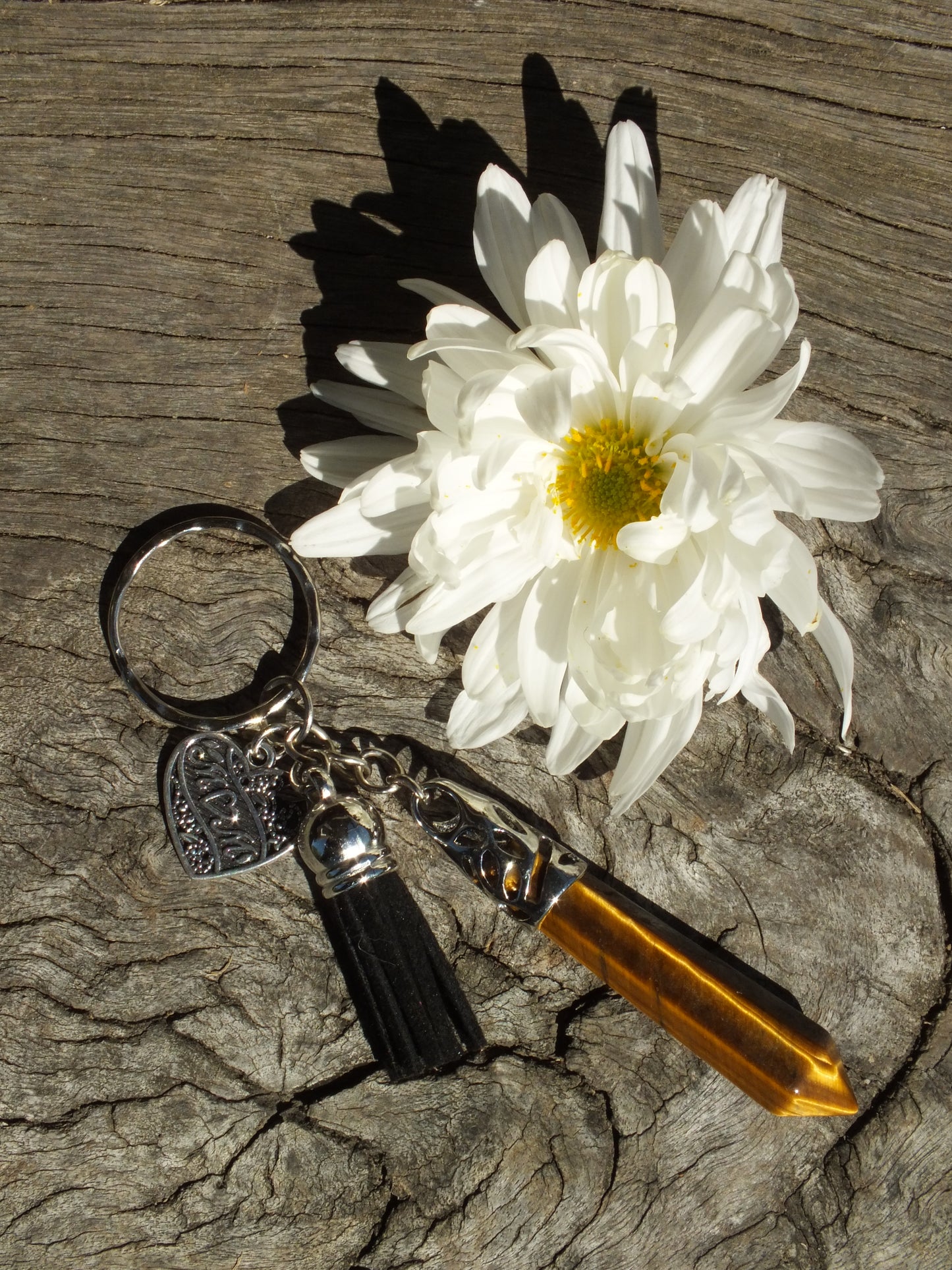 Tiger's Eye Crystal Point Mum Keyring