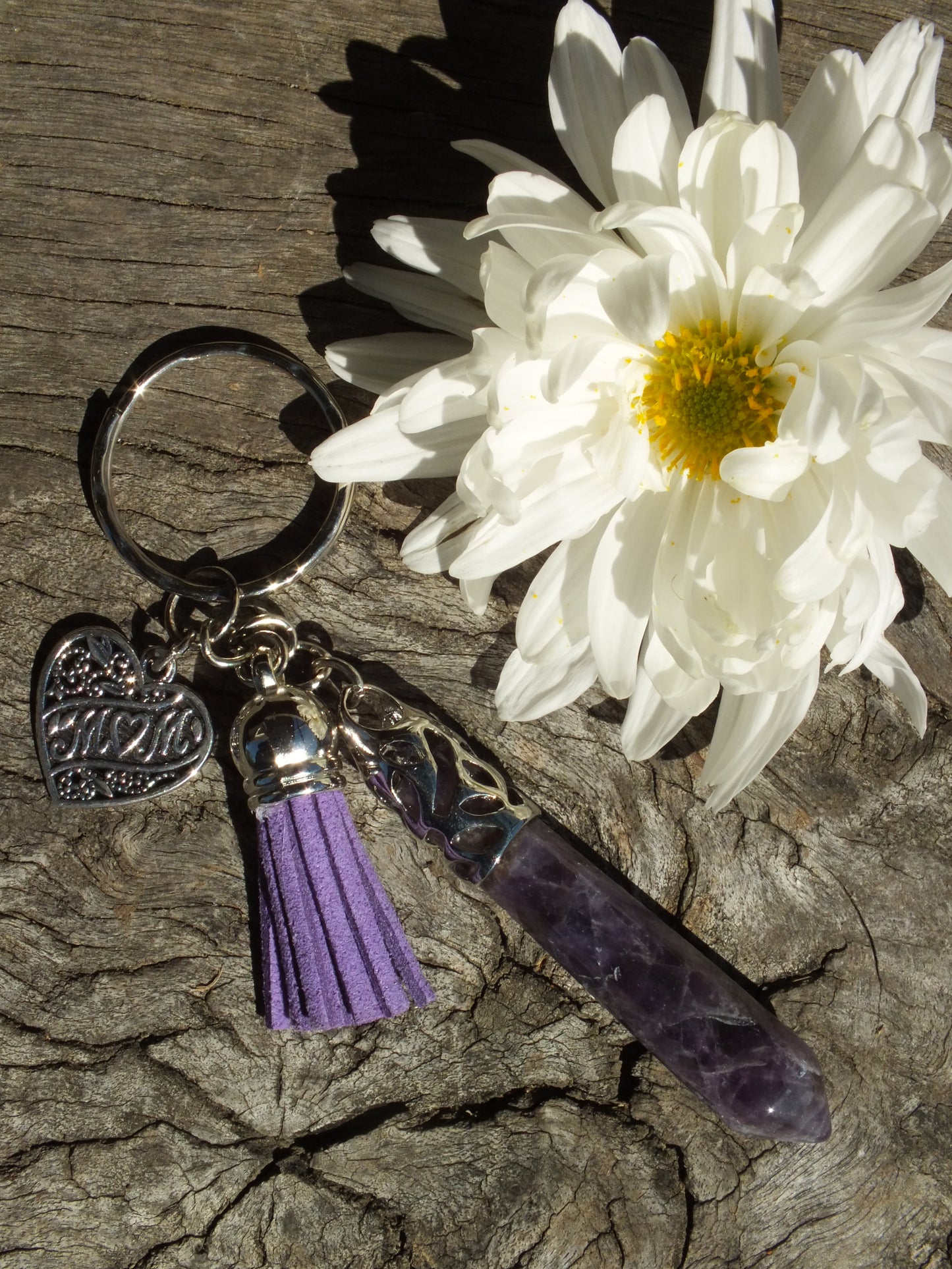 Amethyst Crystal Point Mum Keyring
