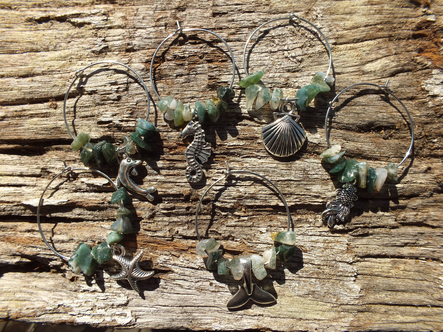 Moss Agate Sealife Wine Charm Set