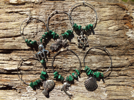 Malachite Sealife Wine Charm Set