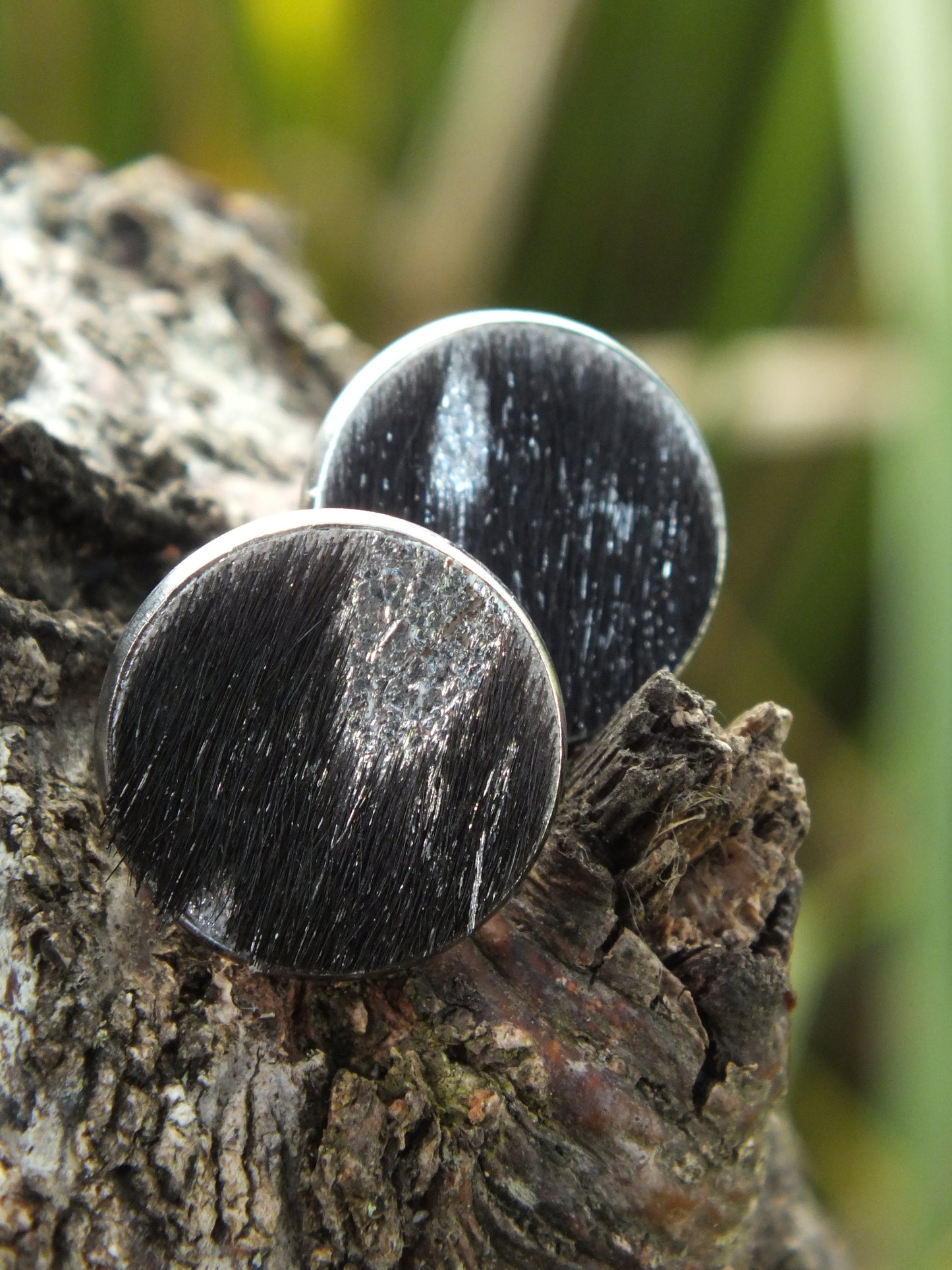 Black & Silver Acid Wash Cattle Hide Stud Earrings