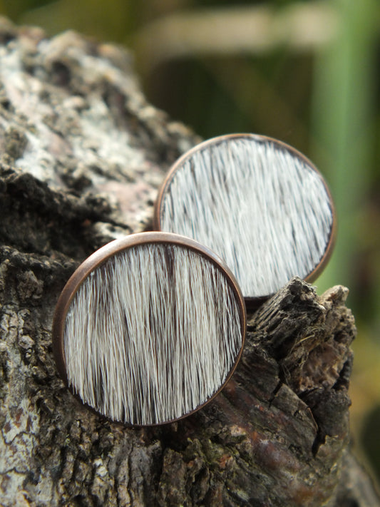 Salt & Pepper Cattle Hide Stud Earrings