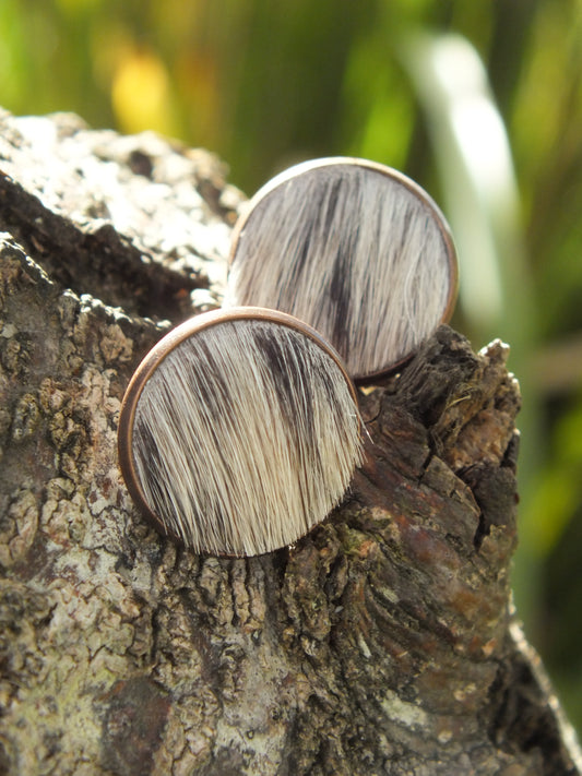 Salt & Pepper Cattle Hide Stud Earrings