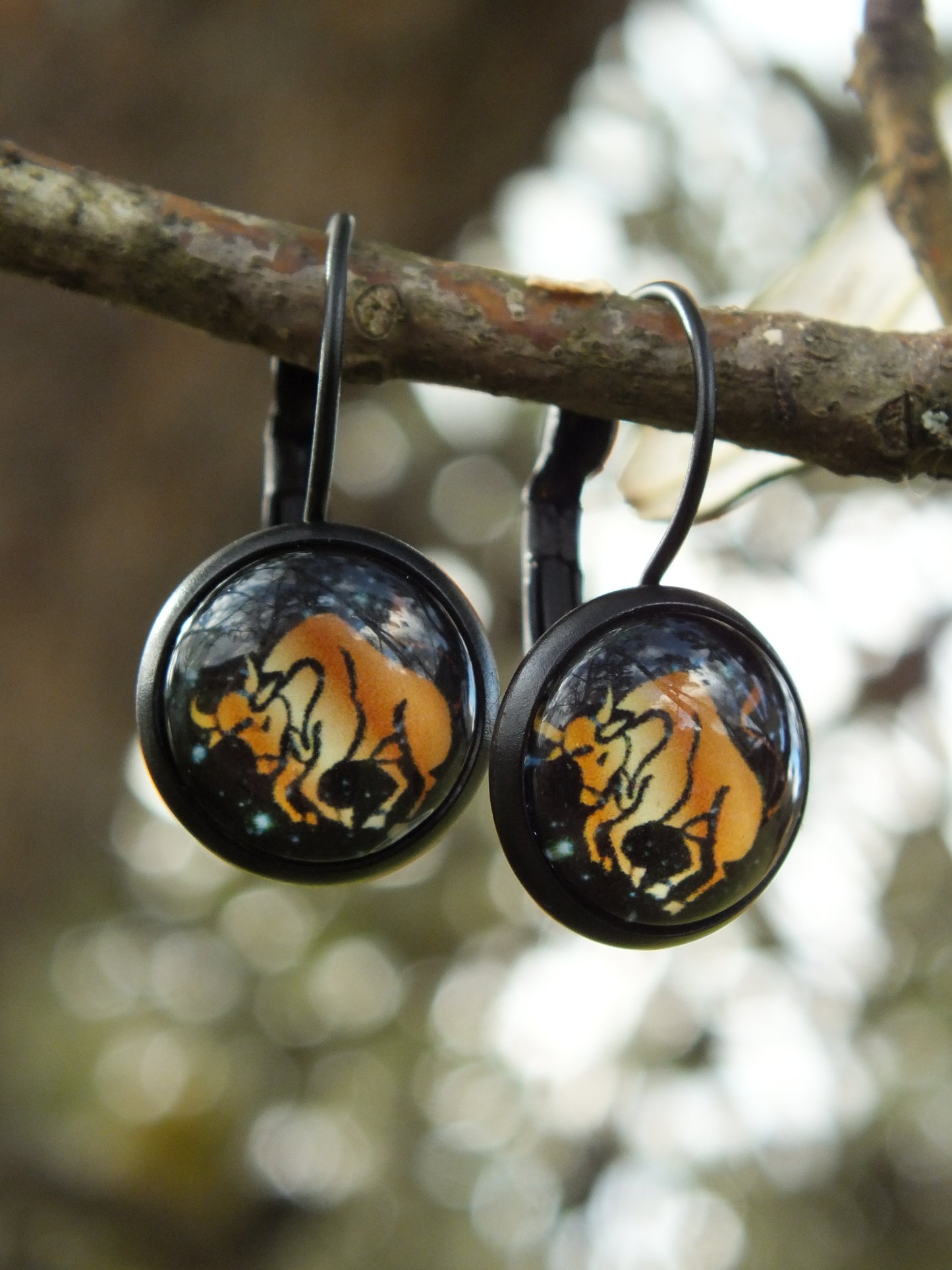 Taurus Black Cabochon Earrings