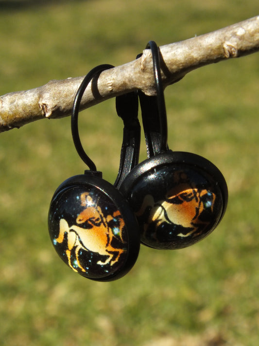 Sagittarius Black Cabochon Earrings