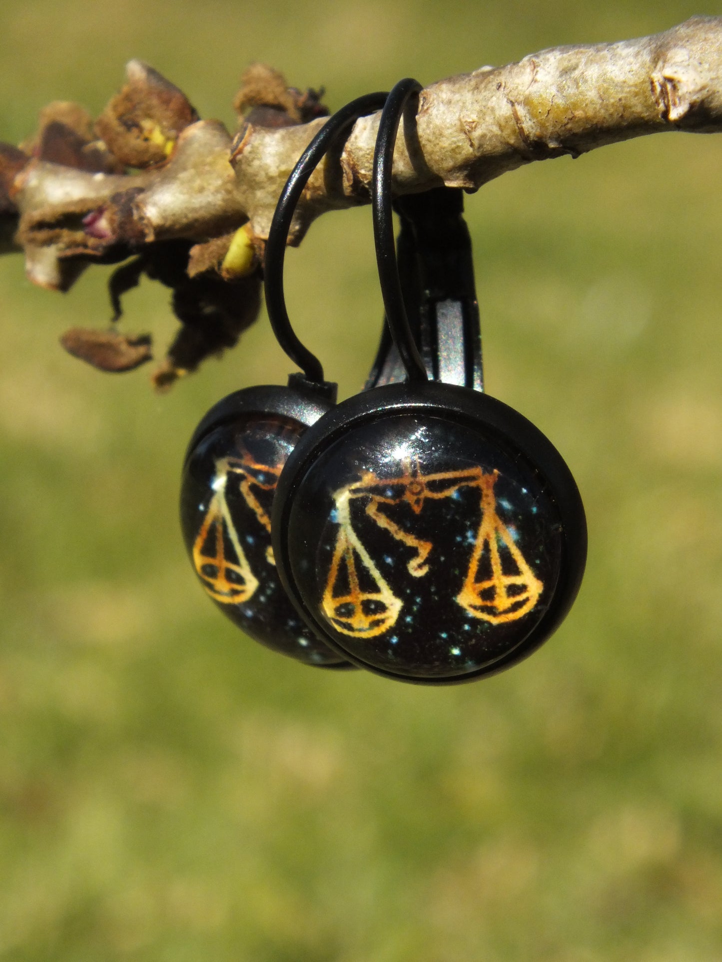 Libra Black Cabochon Earrings