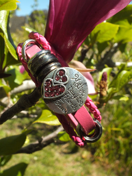 Pink Leather Mother Daughter Snap Button Bracelet