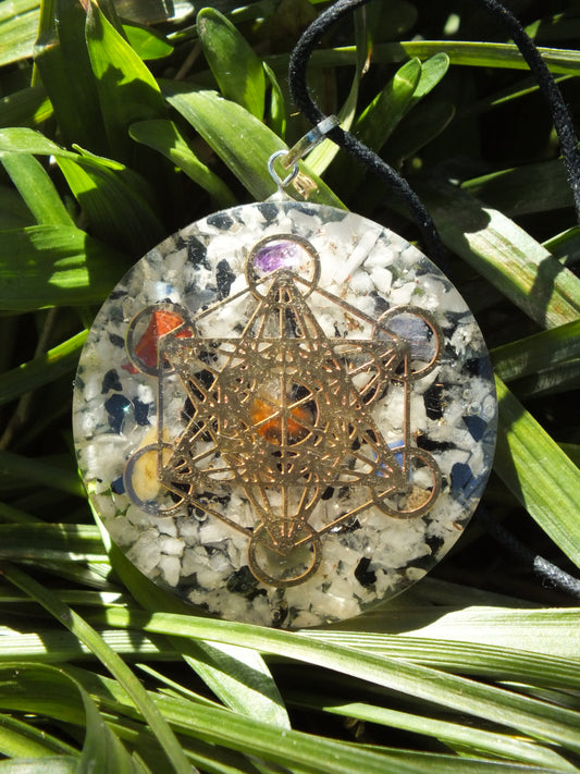 Chakra Moonstone with Metatron Cube Orgonite Necklace
