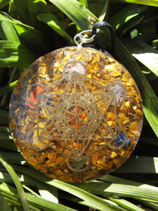 Chakra Tiger's Eye with Metatron Cube Orgonite Necklace