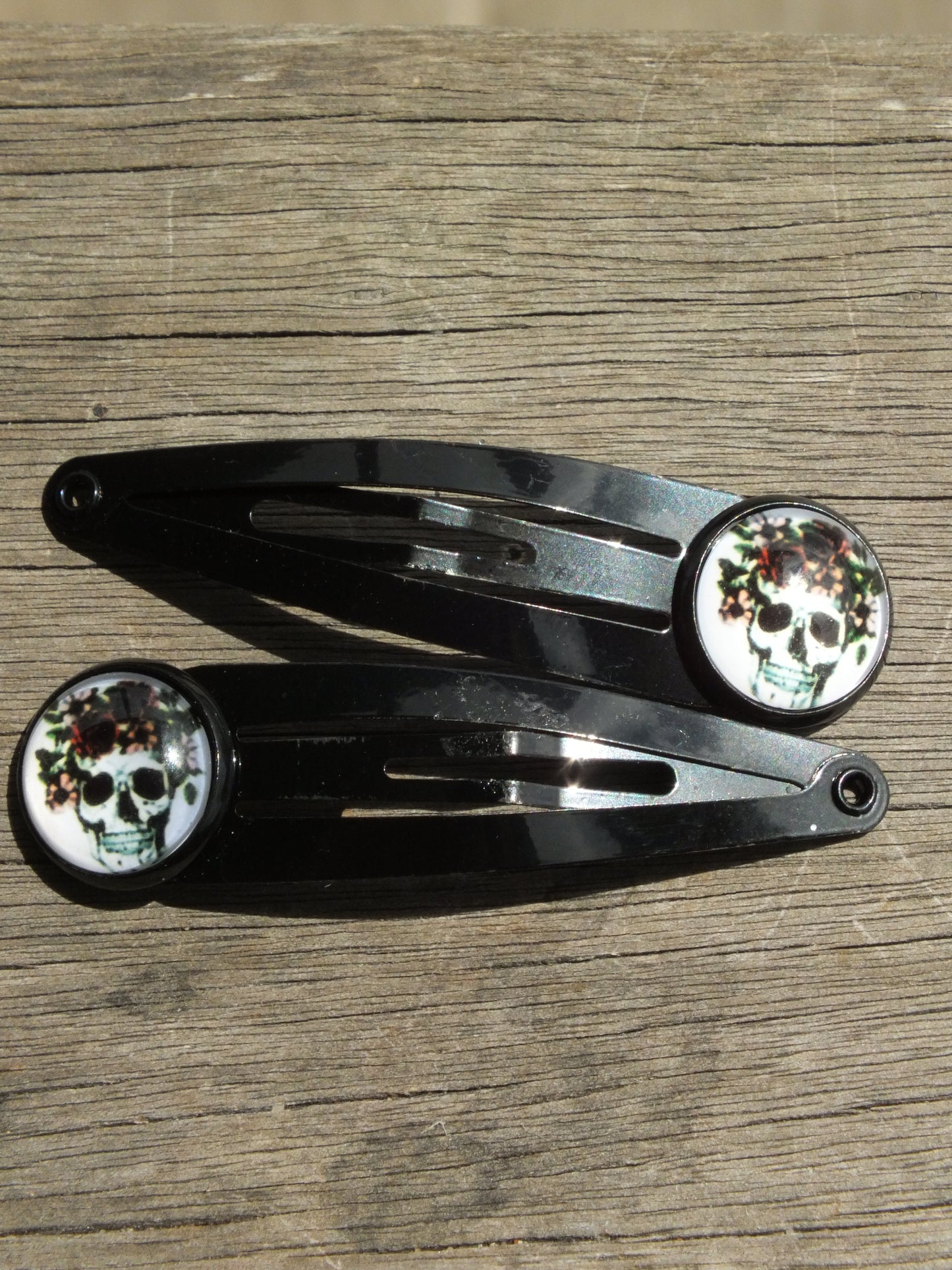 Floral Skull Snap Hair Clips