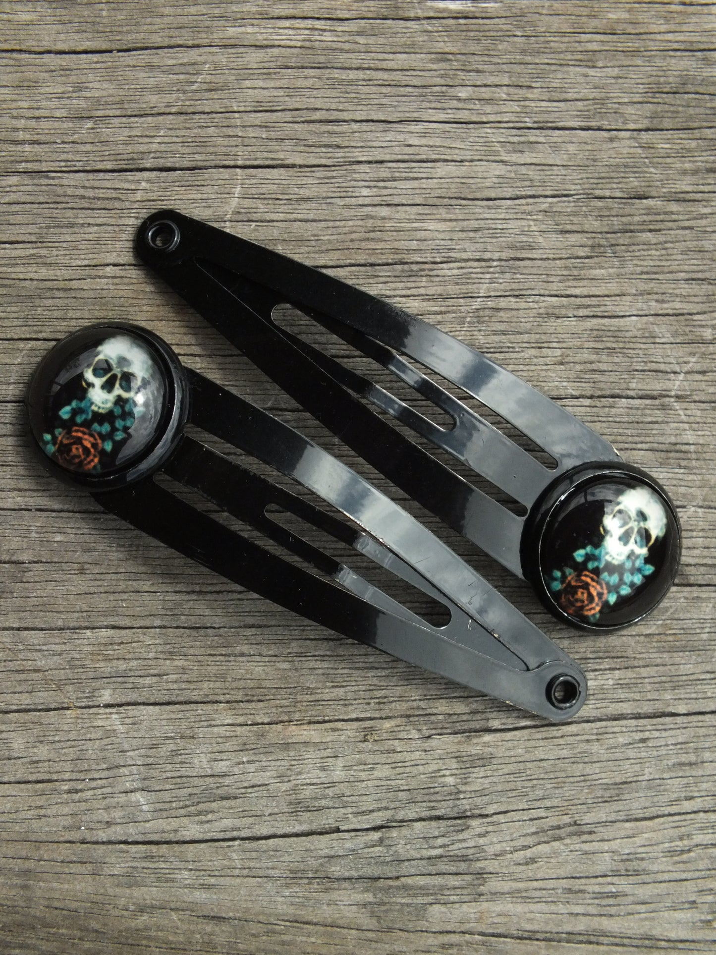Floral Skull Snap Hair Clips