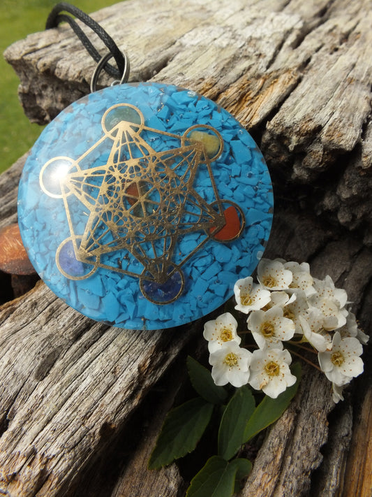Chakra Turquoise Howlite  with Metatron Cube Orgonite Necklace