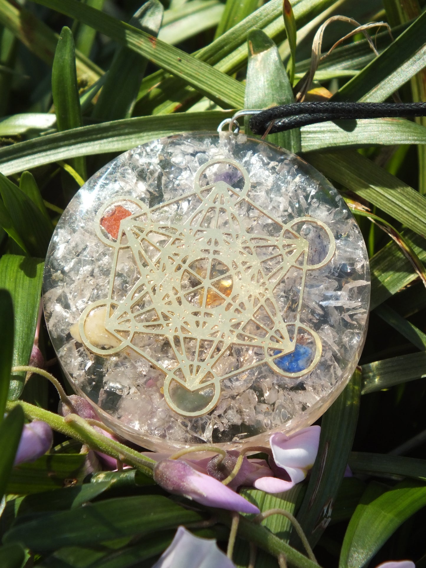 Chakra Clear Quartz with Metatron Cube Orgonite Necklace