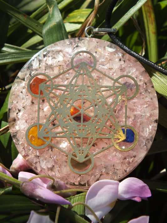 Chakra Rose Quartz with Metatron Cube Orgonite Necklace