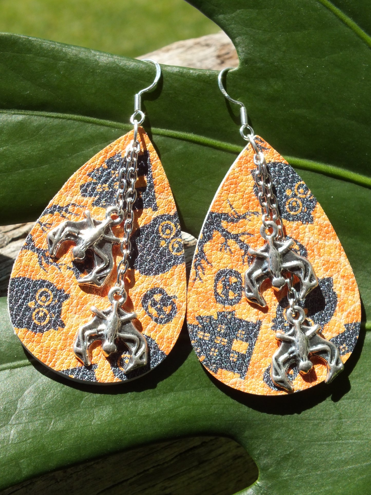 Halloween Leather & Chain Bat Earrings
