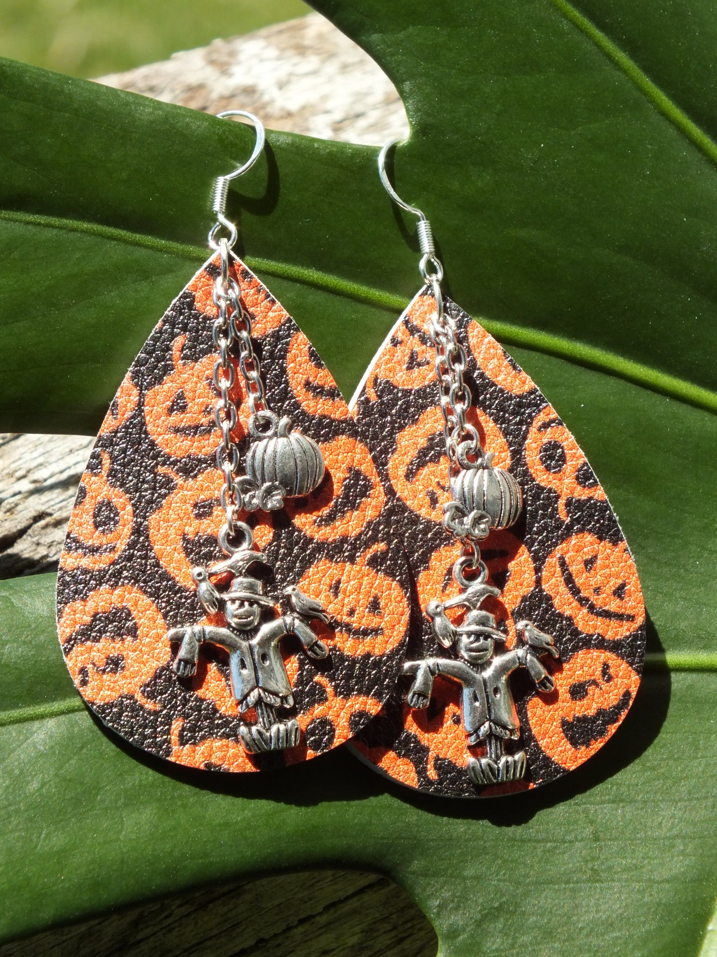 Halloween Leather & Chain Scarecrow Earrings