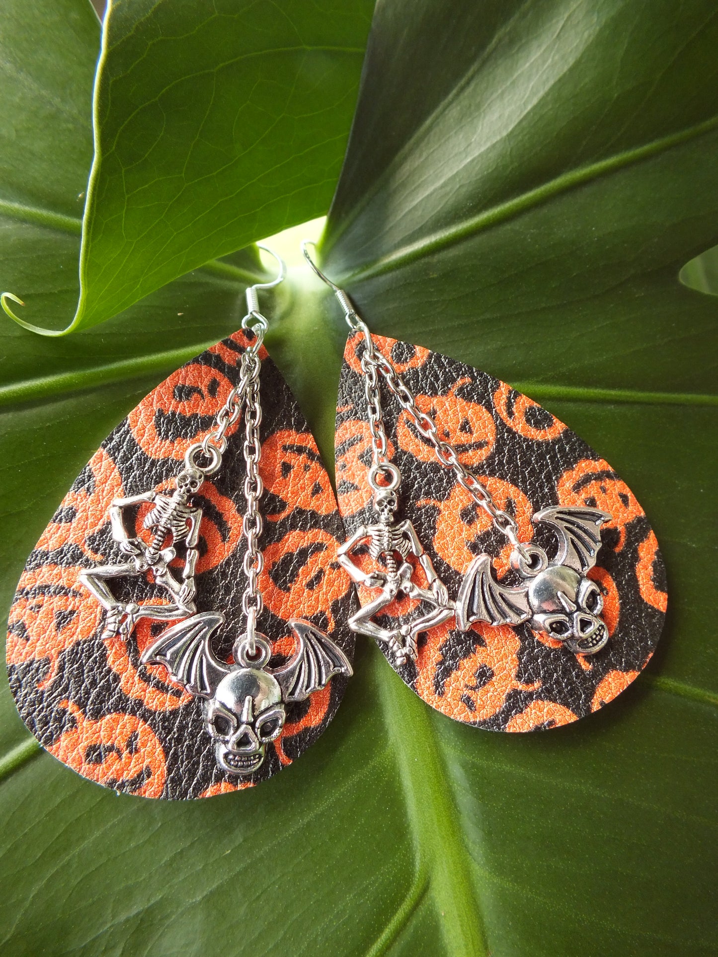 Halloween Leather & Chain Skeleton Earrings