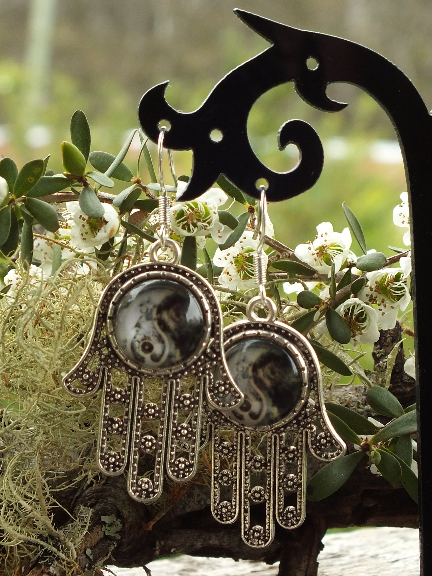 Yin Yang Hand Of Hamsa Earrings