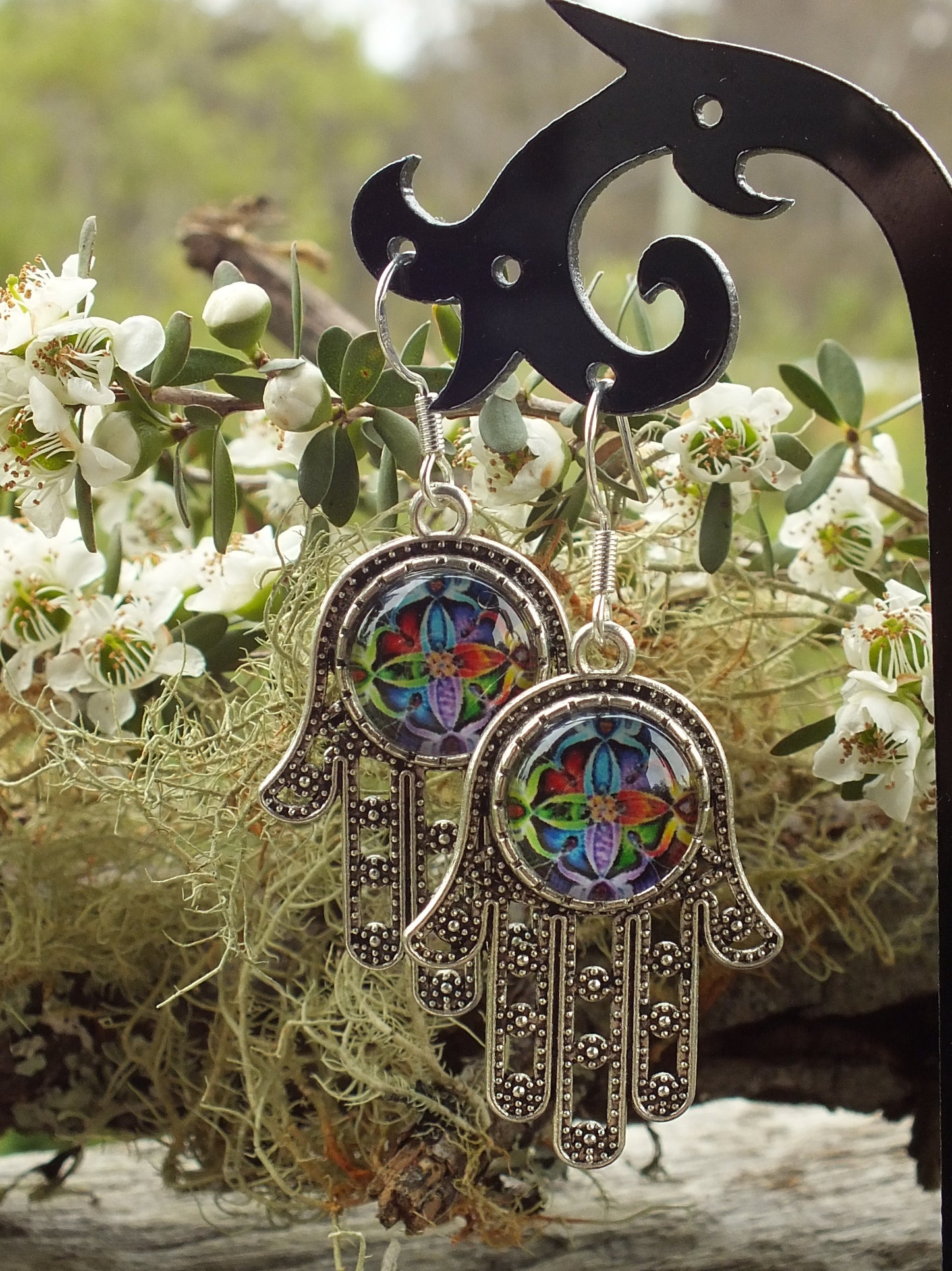 Kaleidoscope Hand Of Hamsa Earrings