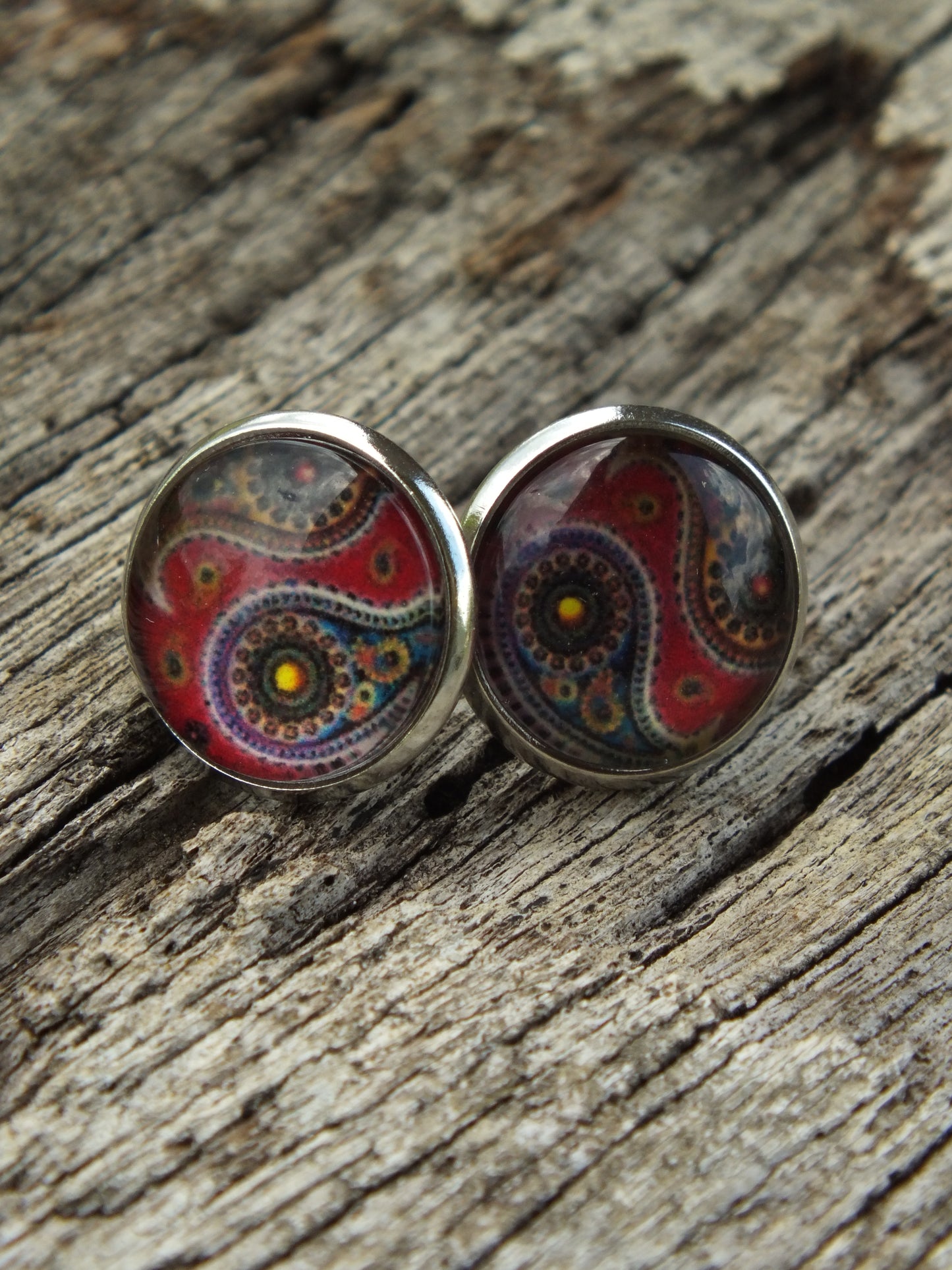 Paisley Cabochon Stud Earrings