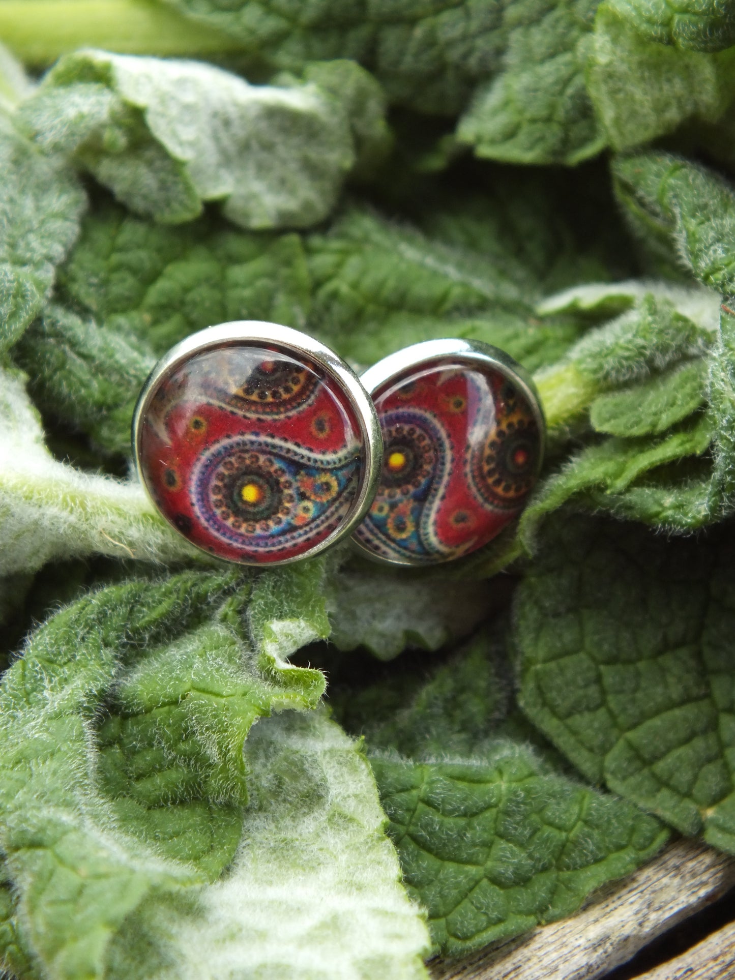Paisley Cabochon Stud Earrings