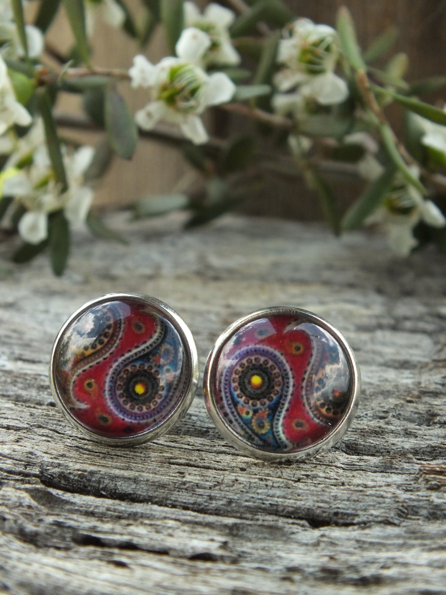 Paisley Cabochon Stud Earrings
