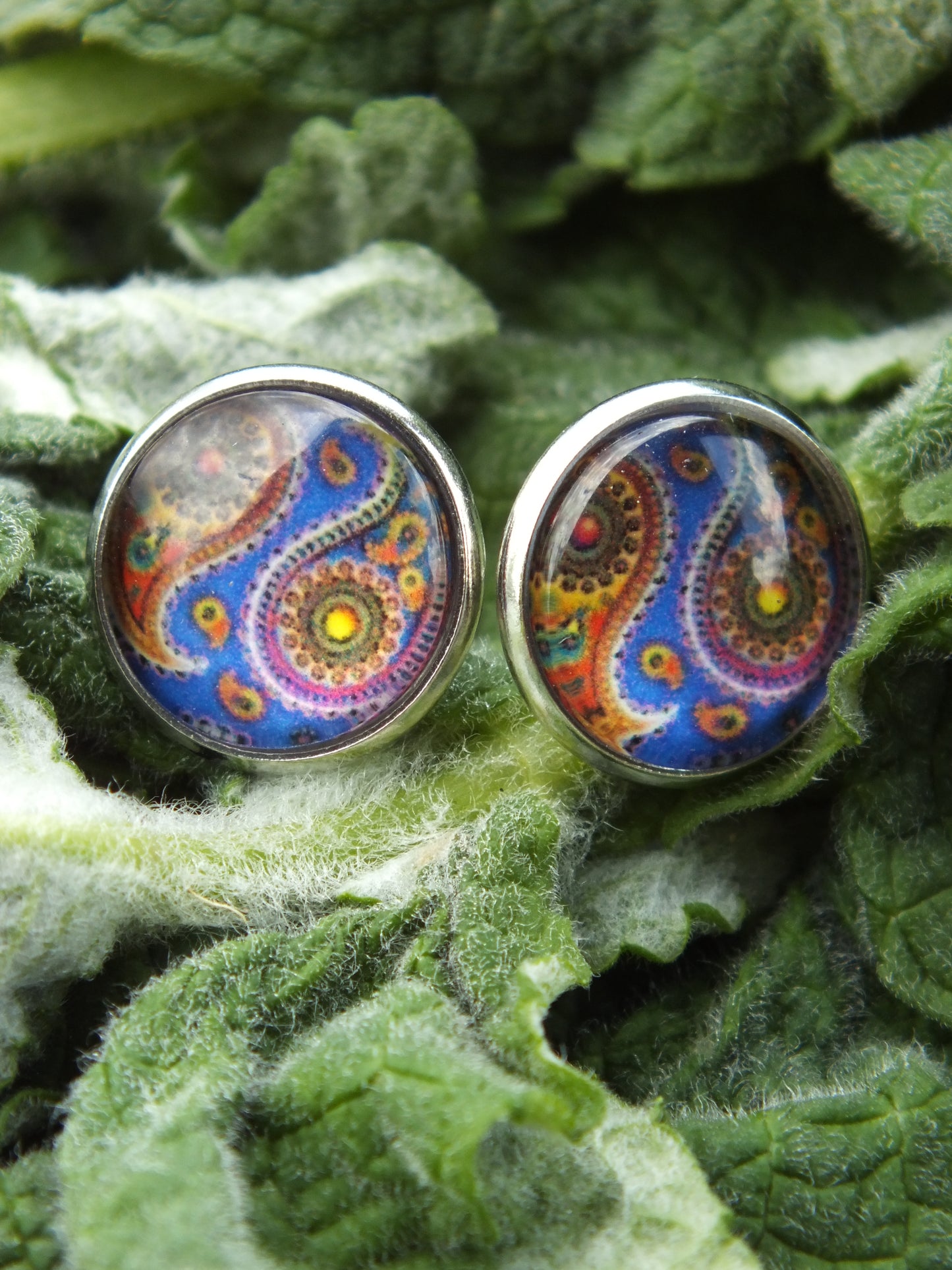 Paisley Cabochon Stud Earrings