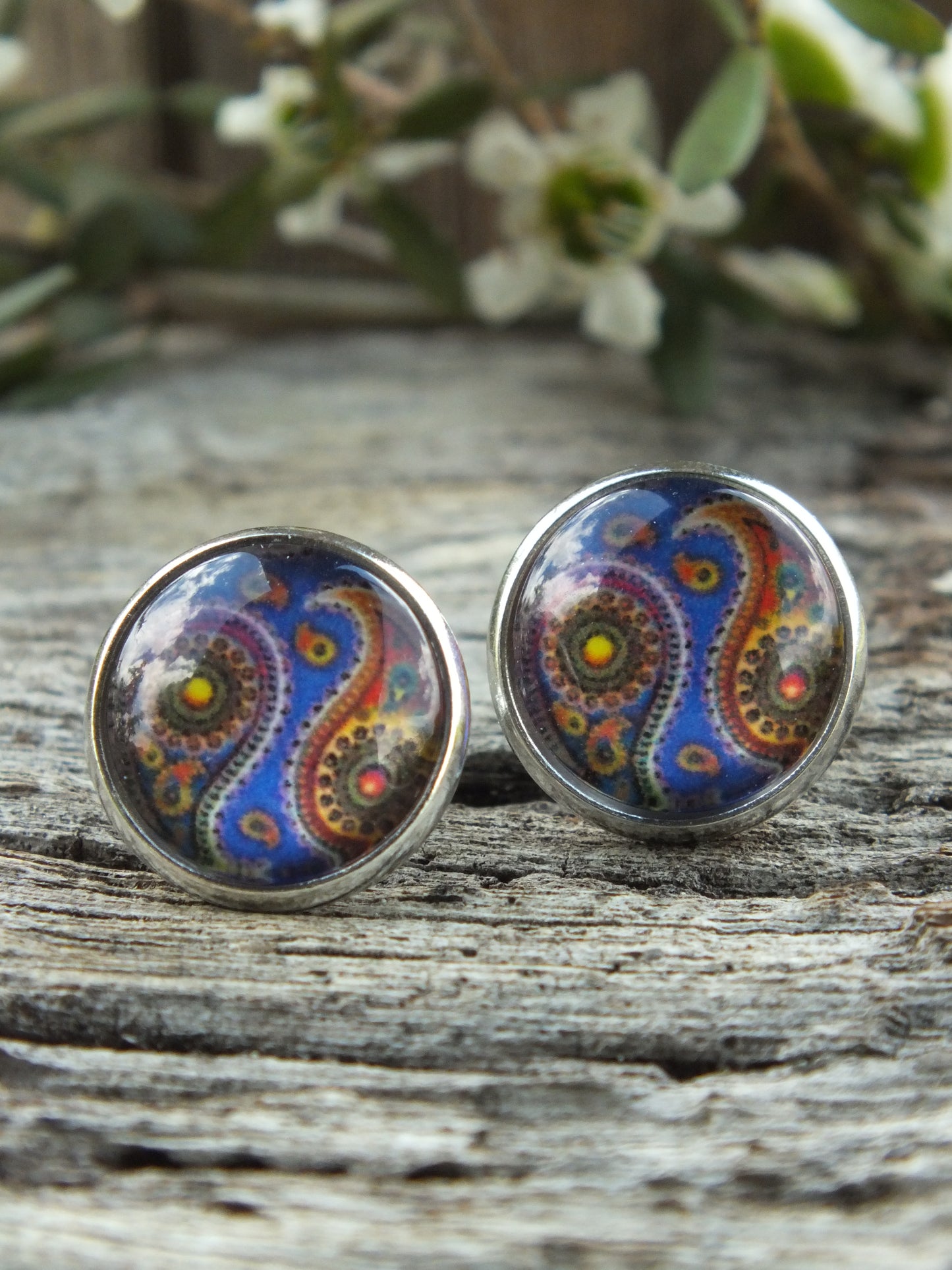 Paisley Cabochon Stud Earrings