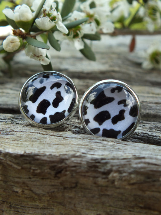 Cow Print Cabochon Stud Earrings