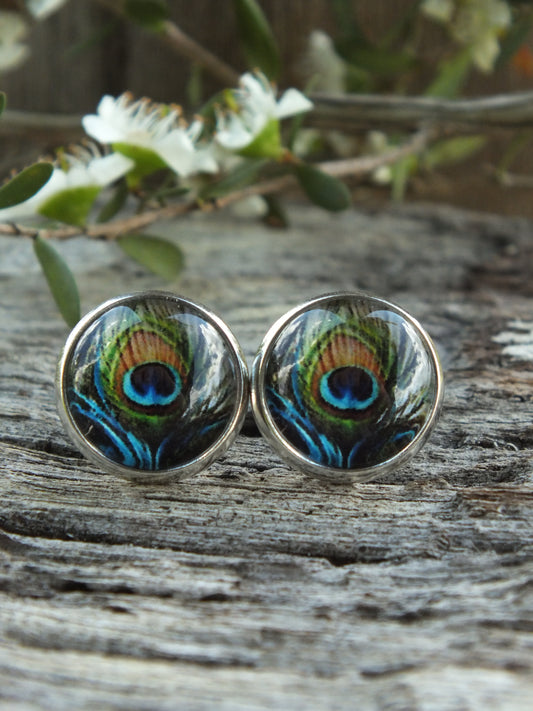 Peacock Cabochon Stud Earrings