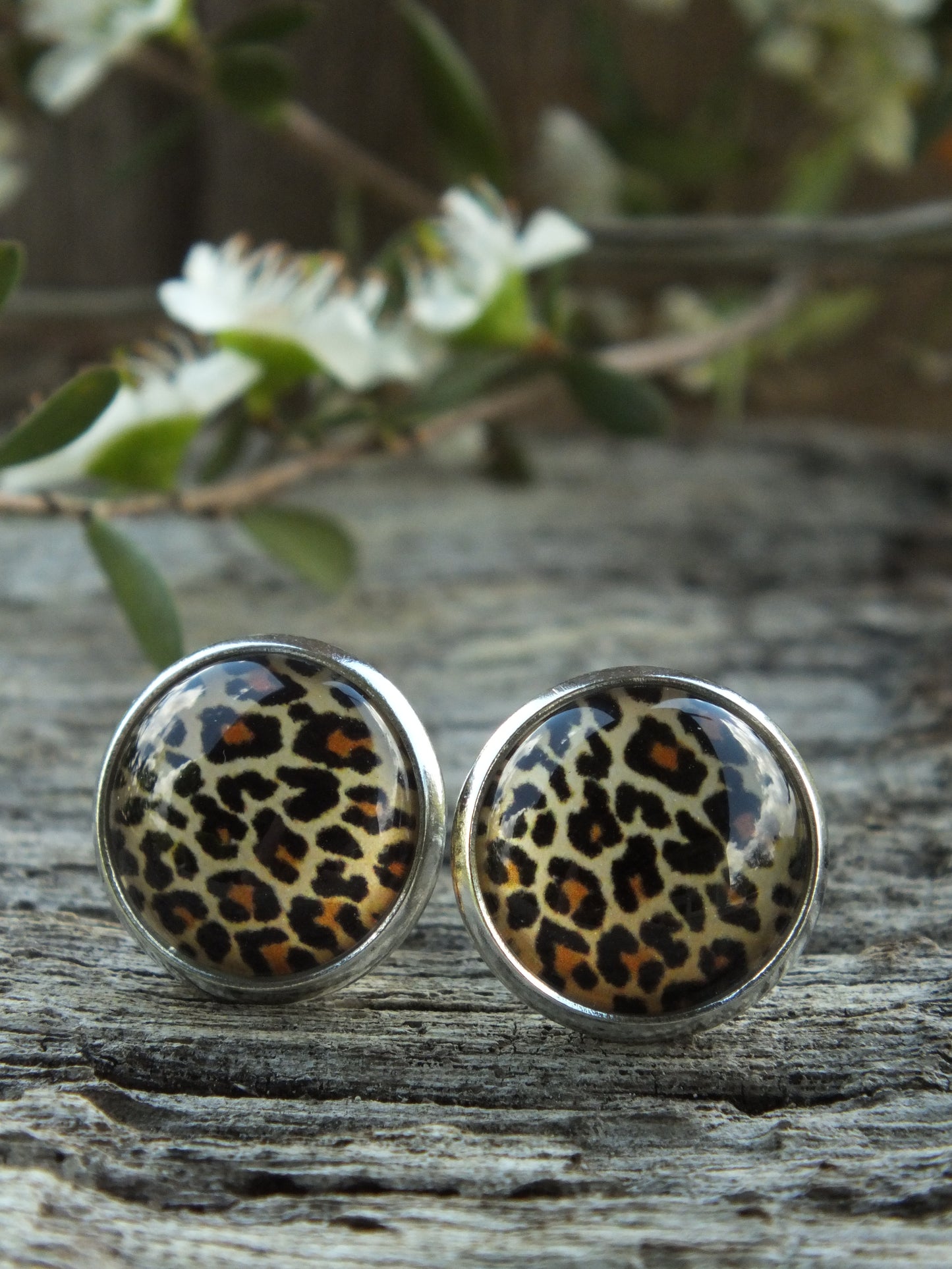 Leopard Print Cabochon Stud Earrings